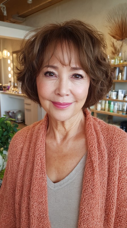 Charming Chestnut Voluminous Shag for Mature Skin