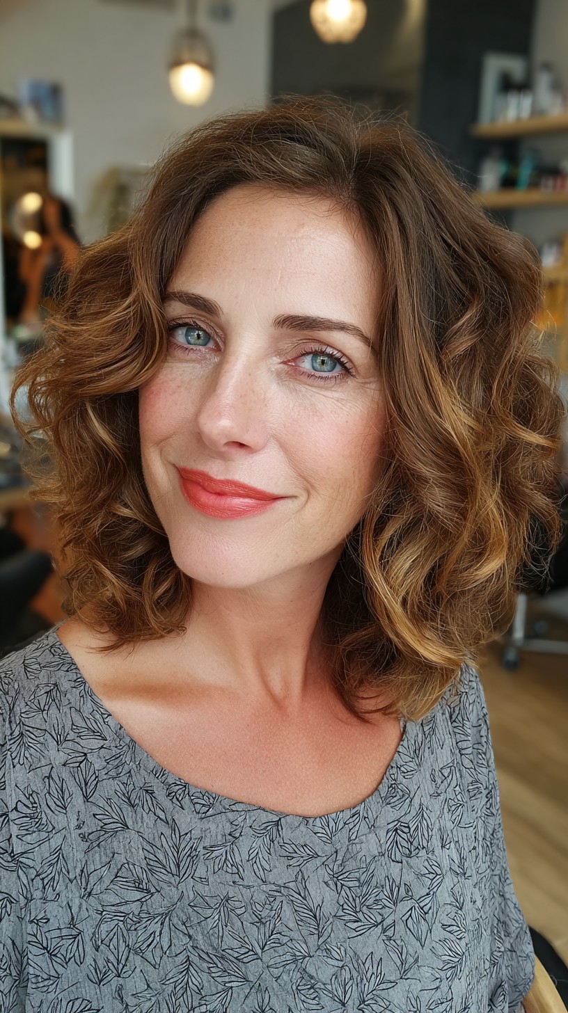 Charming Chestnut Waves with Face-Framing Highlights
