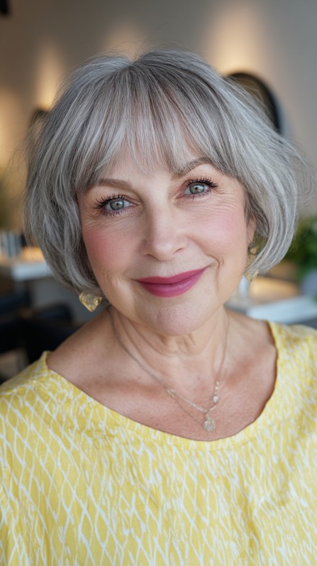 Charming Silver Feathered Bob with Soft Contours