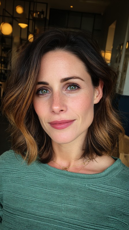 Chic Brunette Textured Lob with Subtle Highlights