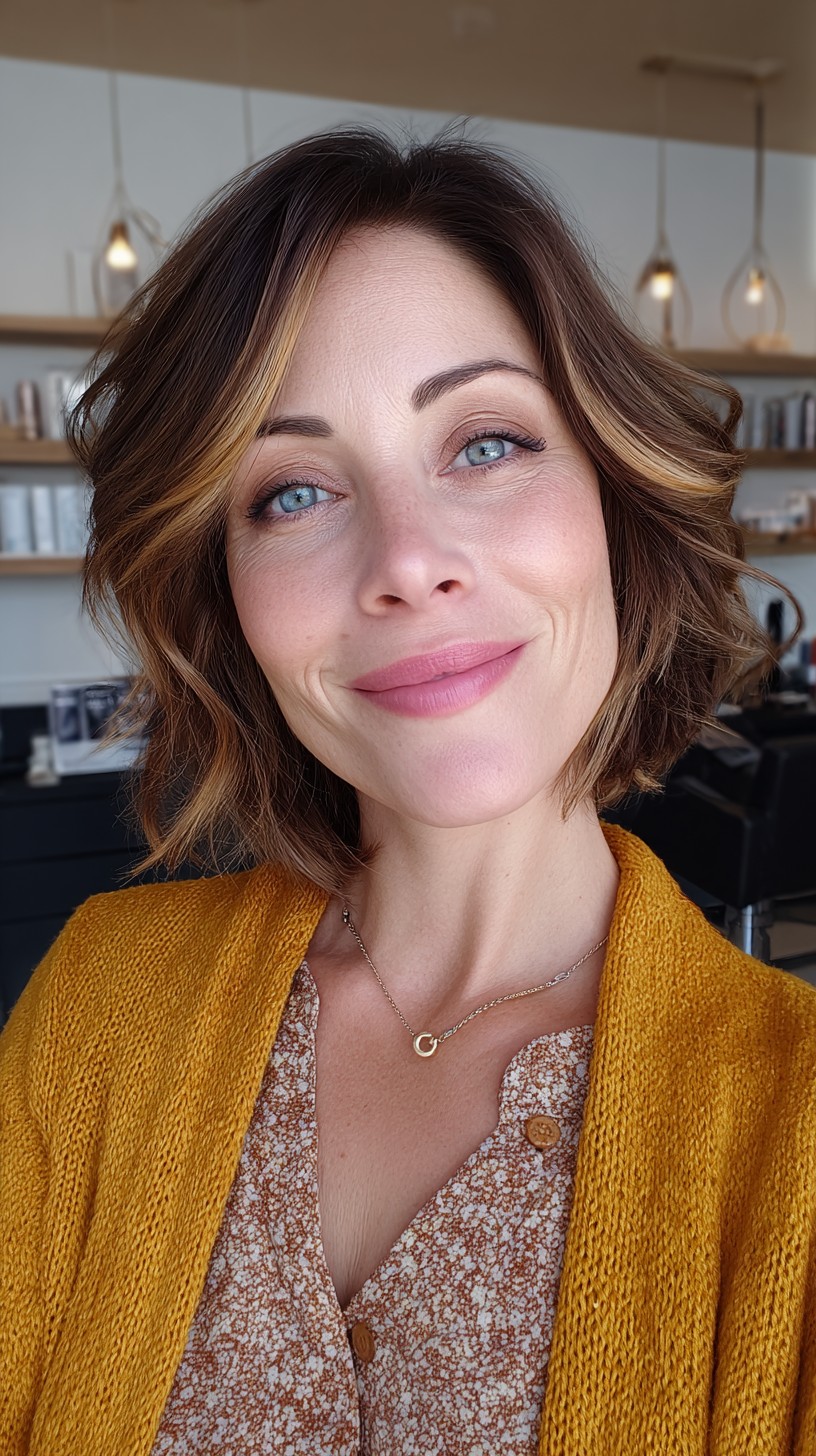 Chic Caramel-Tinted Tousled Bob