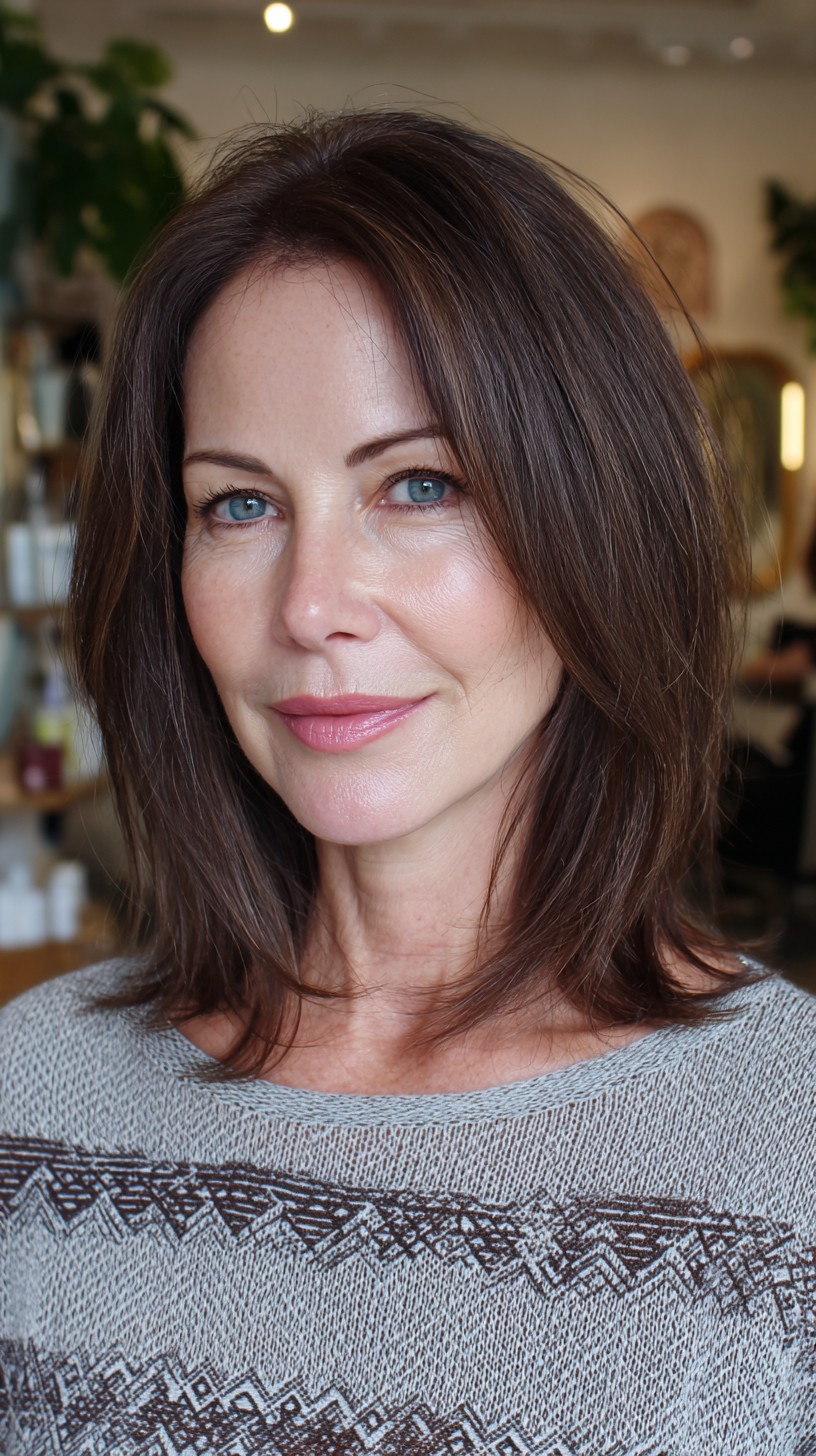 Chic Espresso Layered Bob for Women Over 60