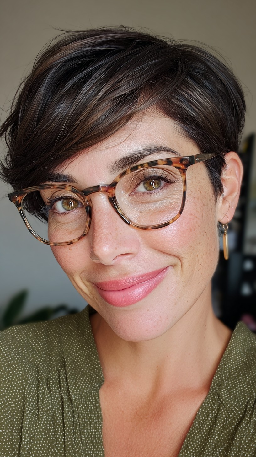 Chic Espresso Pixie with Soft Textured Waves