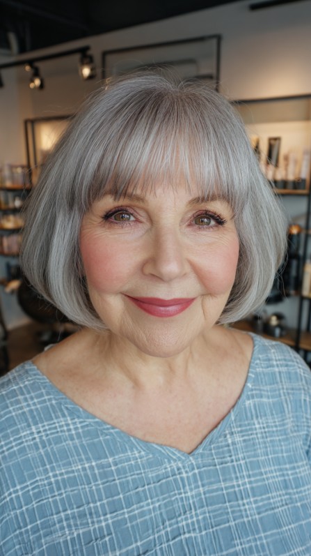 Chic Silver Bob with Soft Bangs