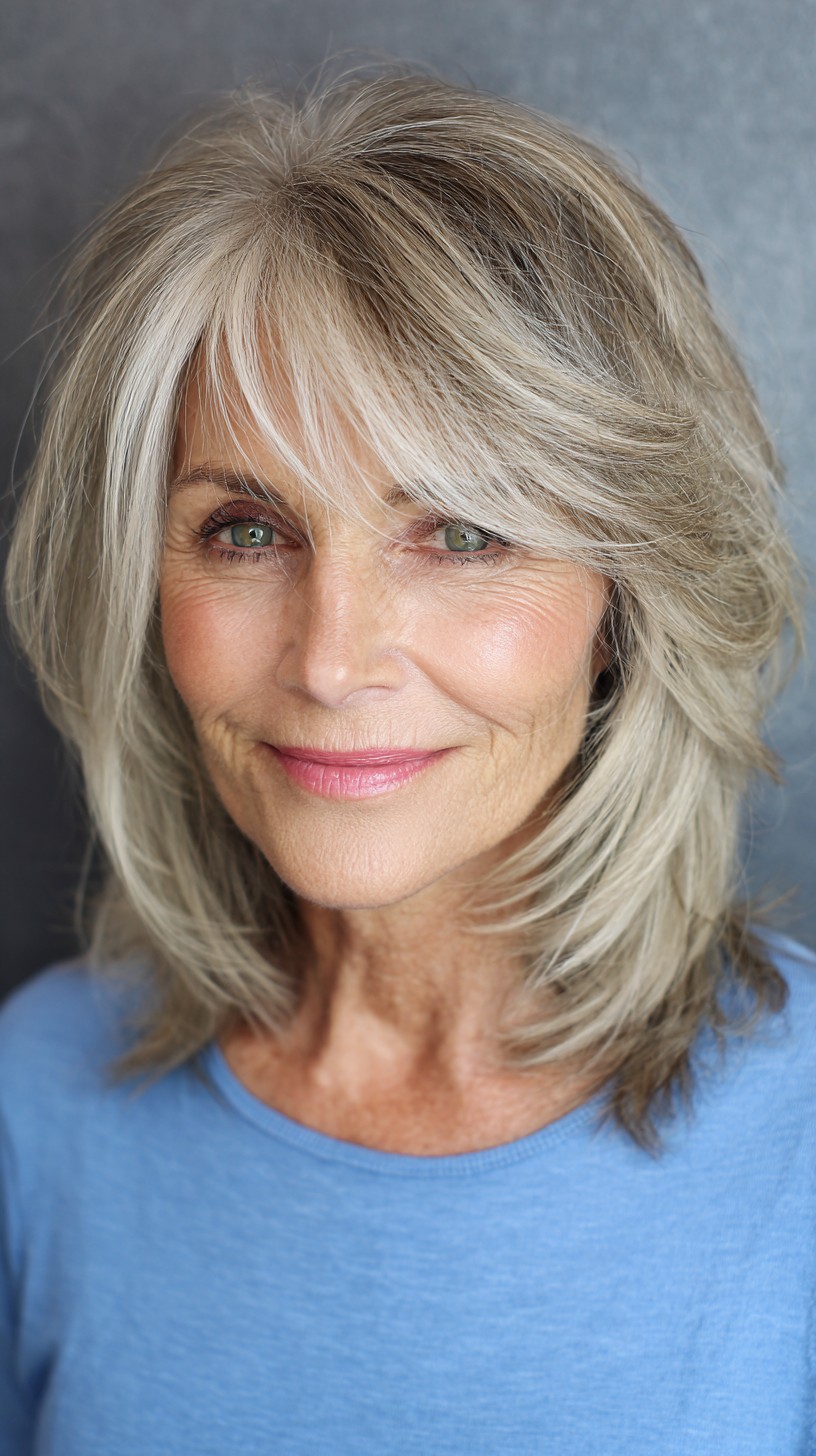 Chic Silver Layered Bob with Soft Bangs