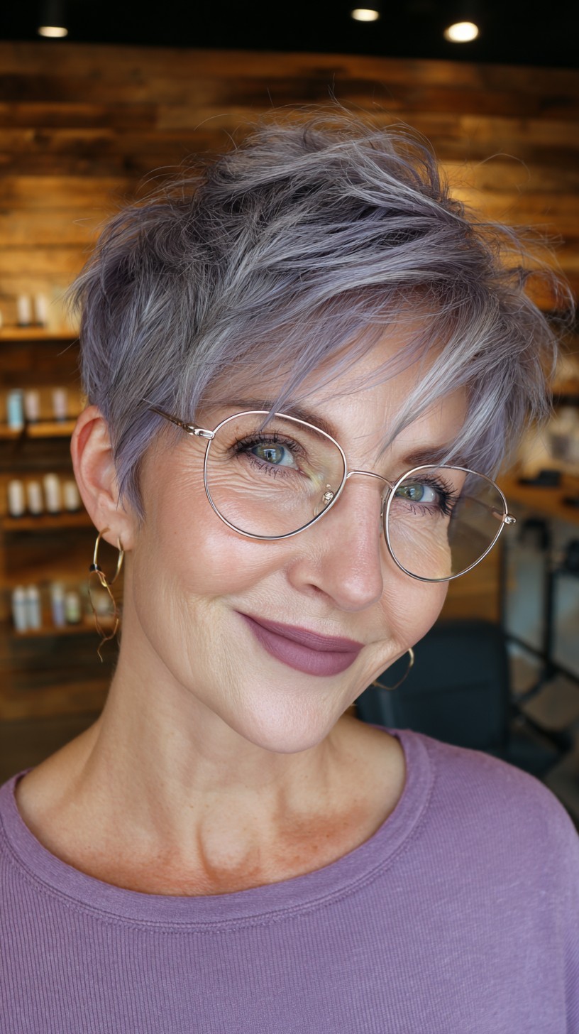 Chic Silver Textured Pixie with Soft Waves