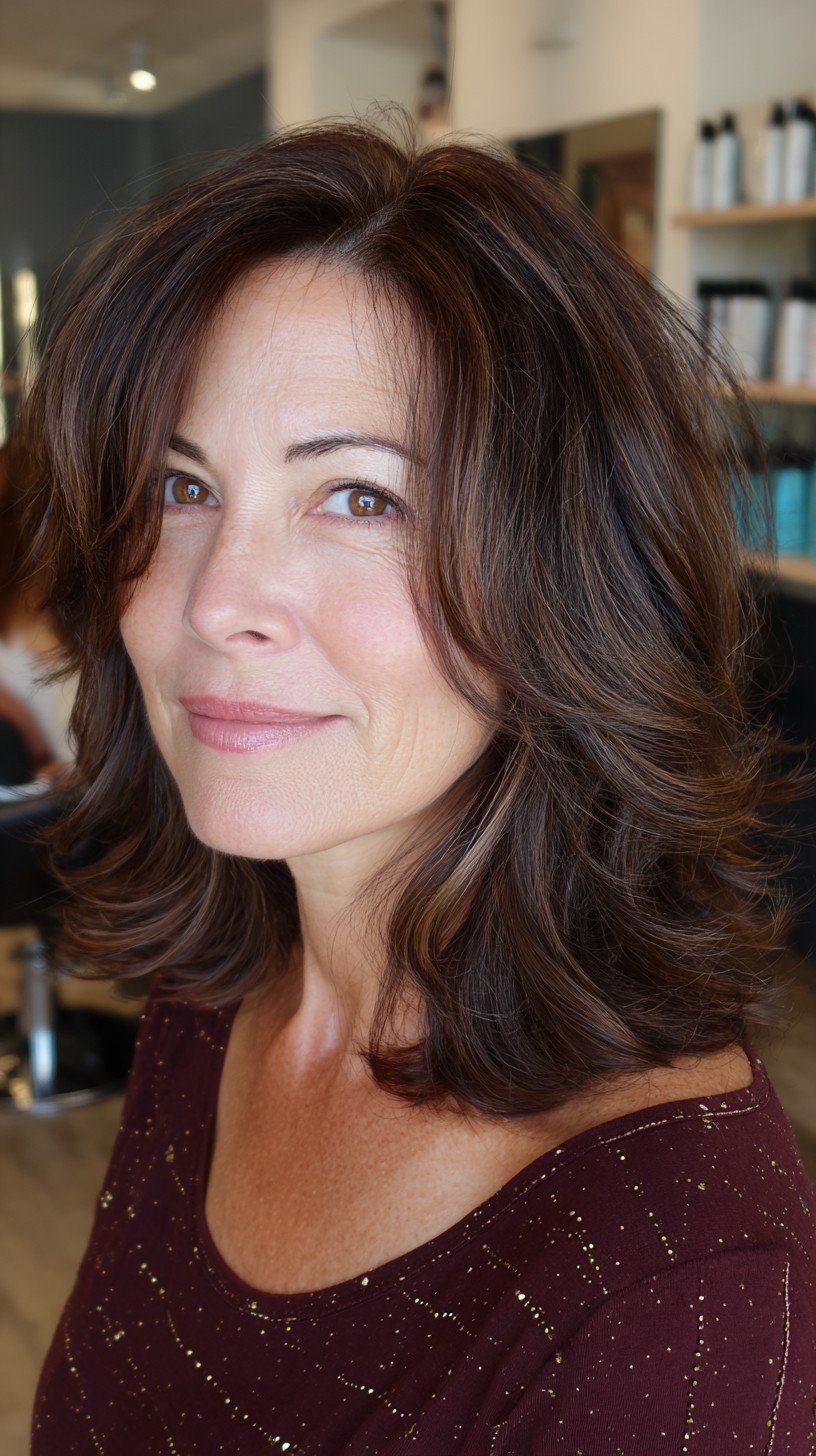 Classic Chestnut Layers with Soft Face-Framing Waves