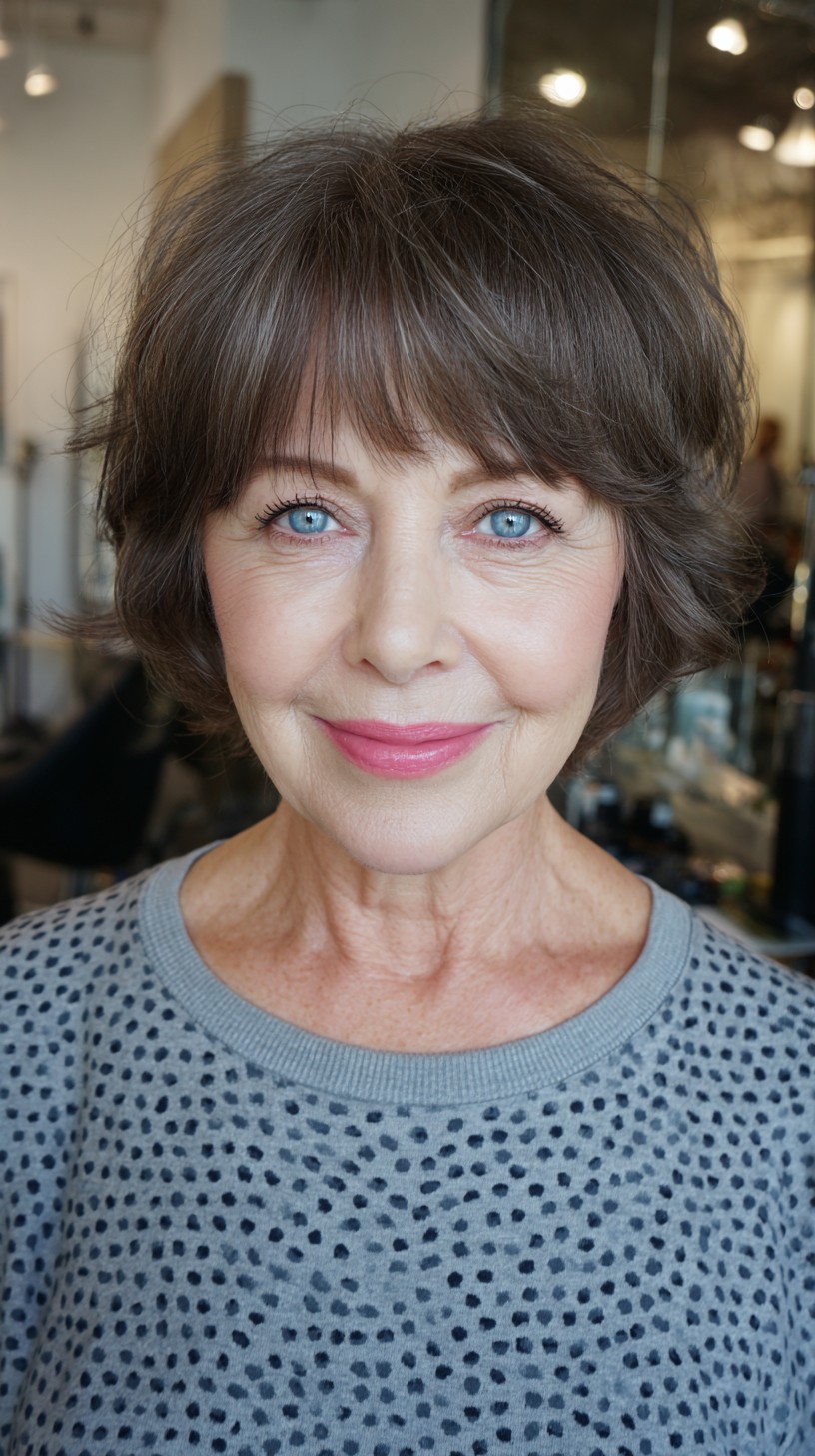 Classic Chocolate Bob with Soft Curtain Bangs
