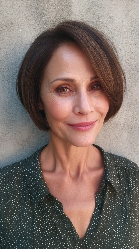 Crisp Chestnut A-Line Bob with Subtle Curves