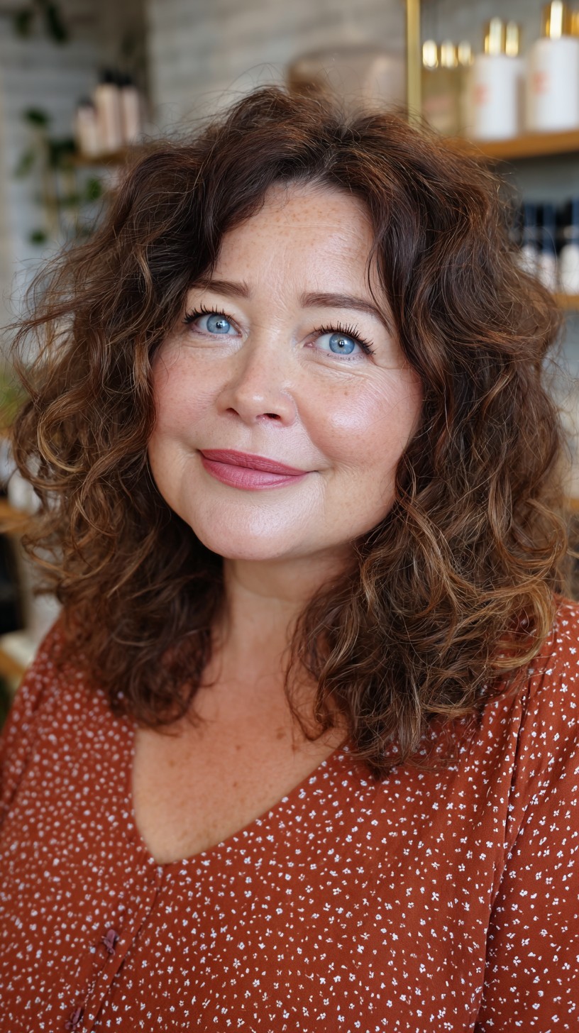 Curly Mid-Length Bob with Natural Highlights