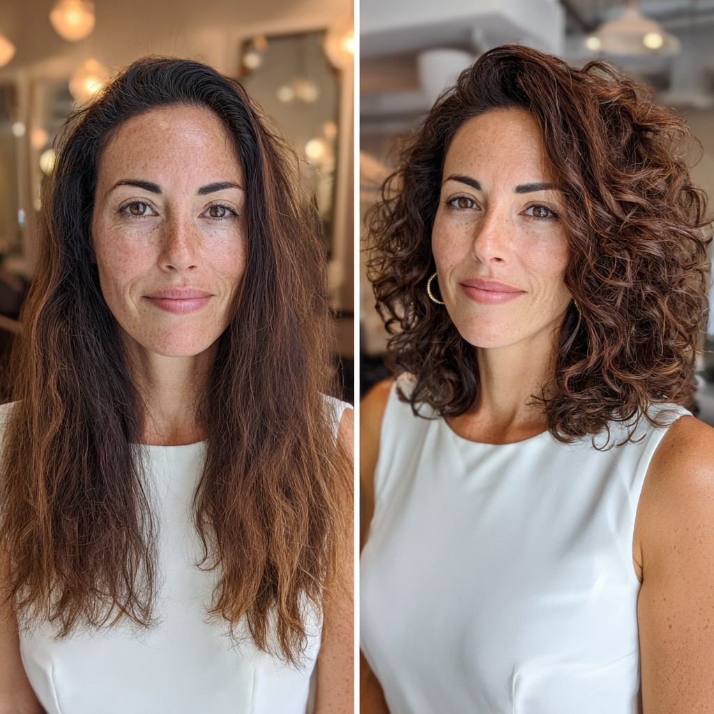 Deep Chestnut Voluminous Curly Transformation