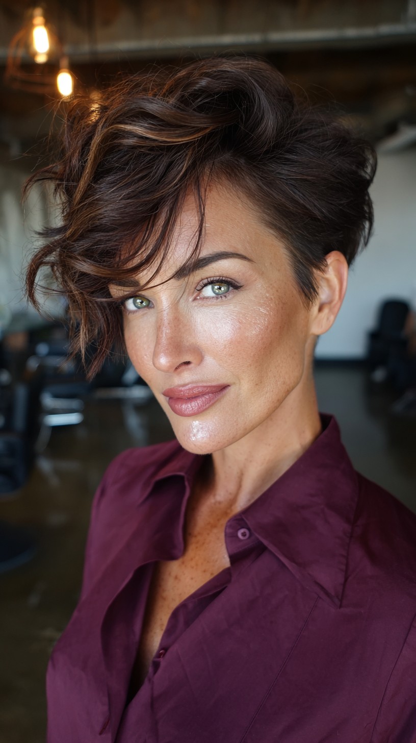 Dynamic Espresso Swirl Pixie Cut