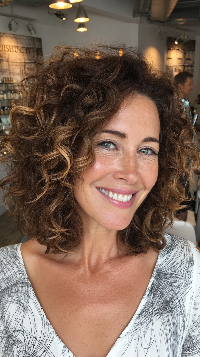 Effortless Chestnut Curls with Natural Highlights