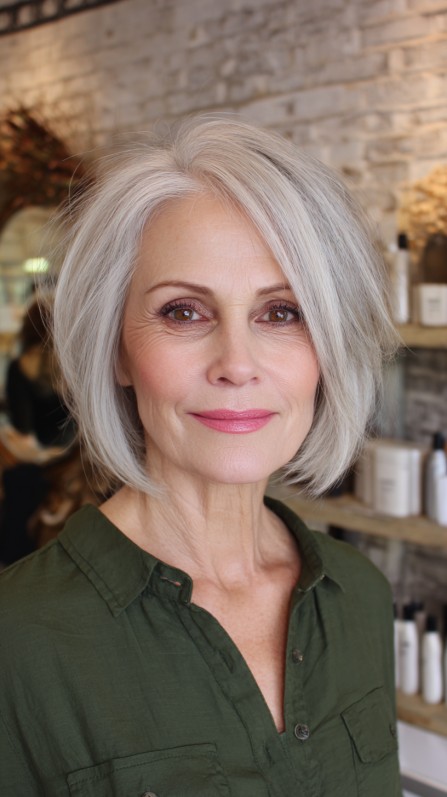Effortless Silver Layered Bob for Mature Women