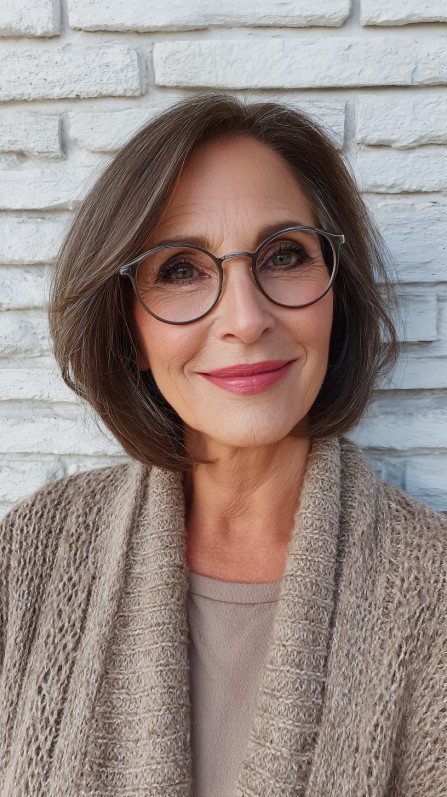 Elegant Ash-Brown Bob with Natural Gray Blending