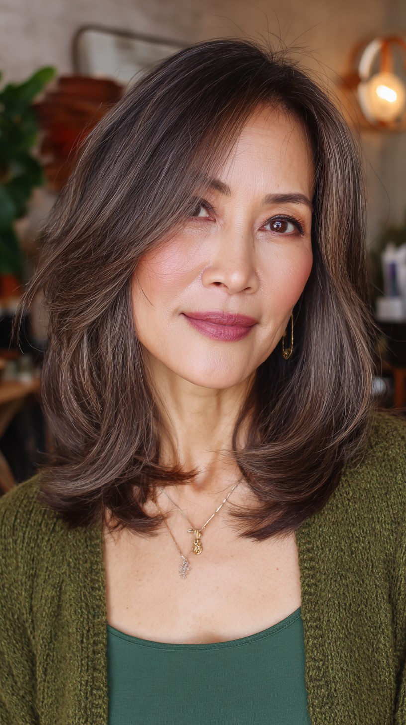 Elegant Medium-Length Layered Cut with Subtle Highlights