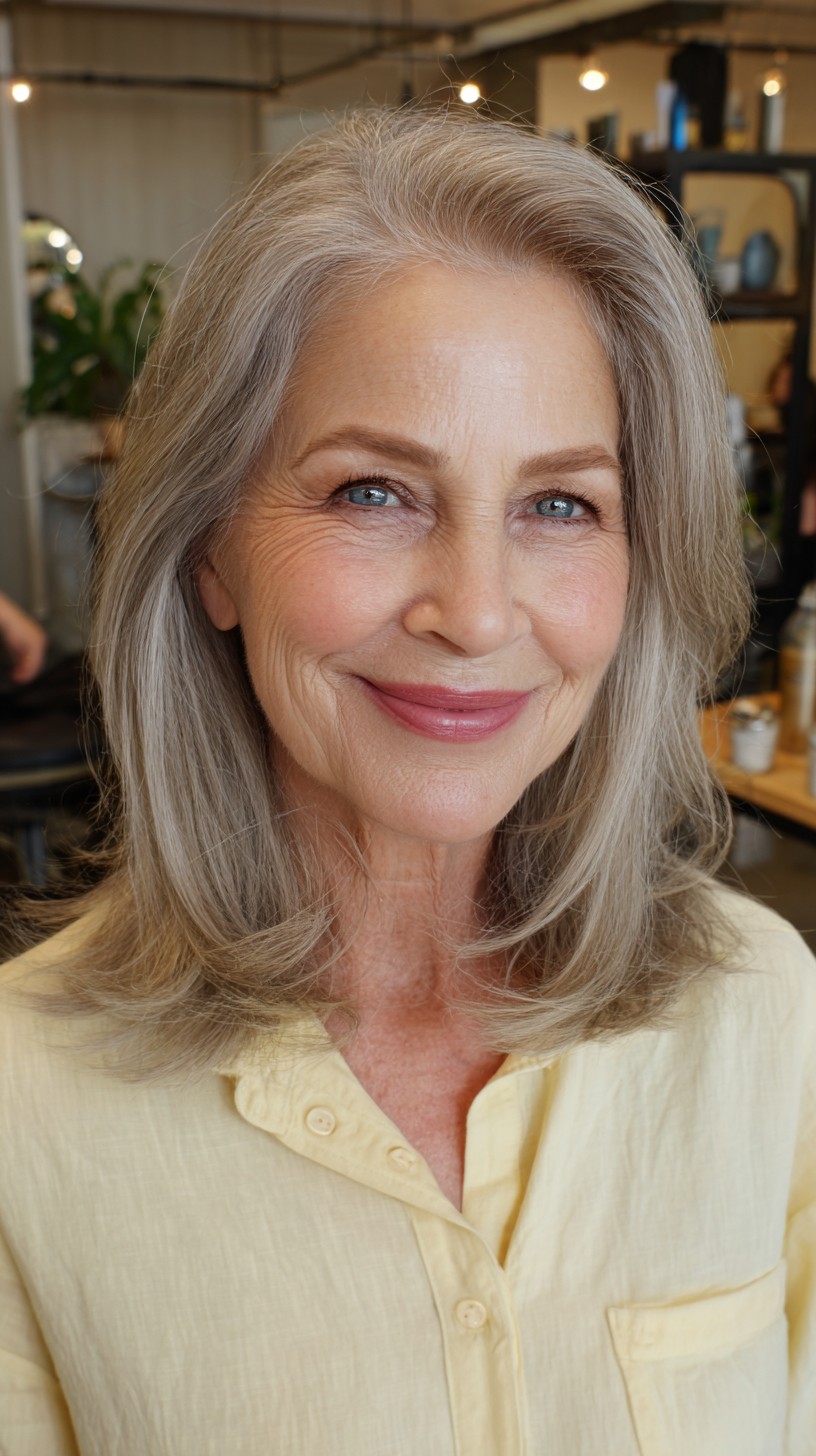 Elegant Natural Grey Layered Cut for Mature Elegance