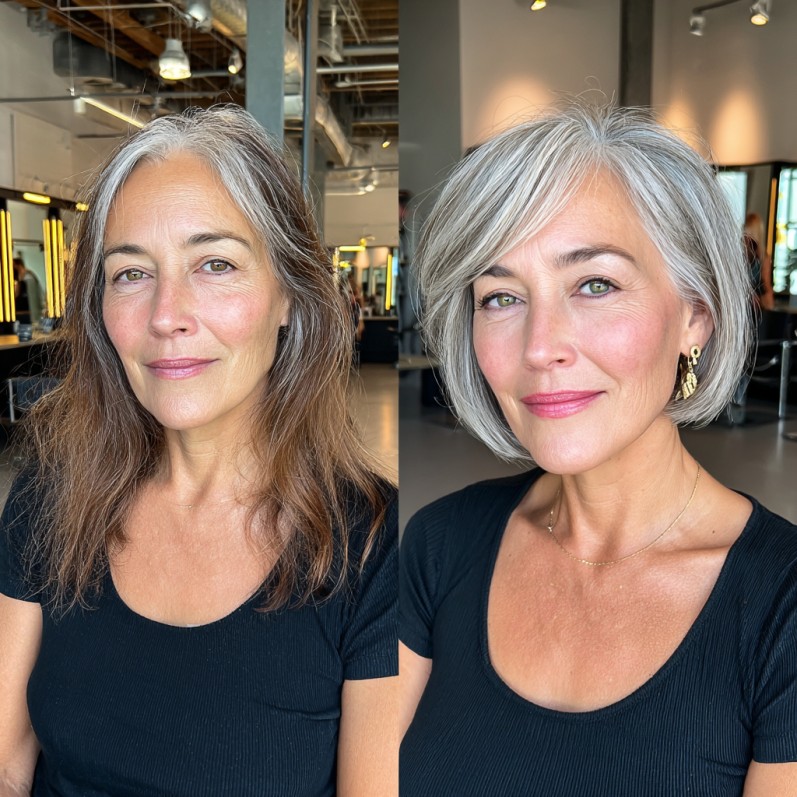 Elegant Silver Bob with Textured Layers
