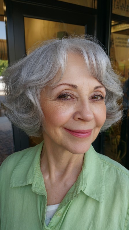 Elegant Silver Layered Bob for Mature Styling