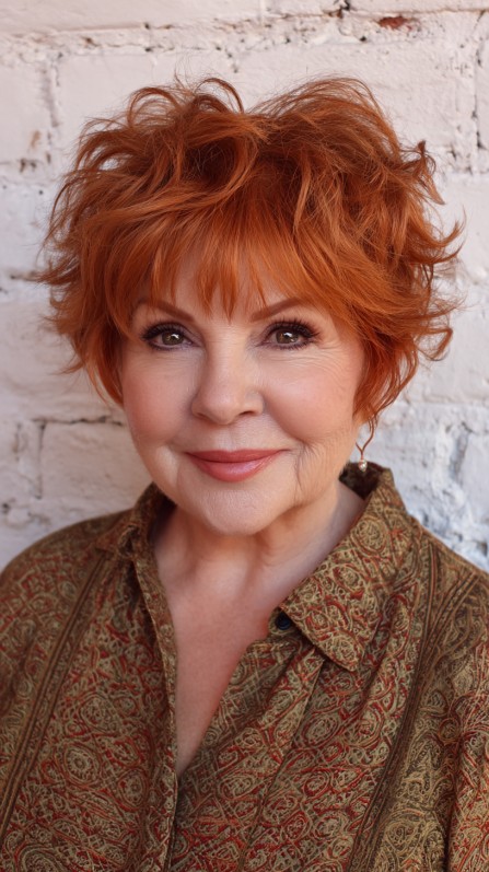 Fiery Copper Tousled Pixie with Voluminous Texture