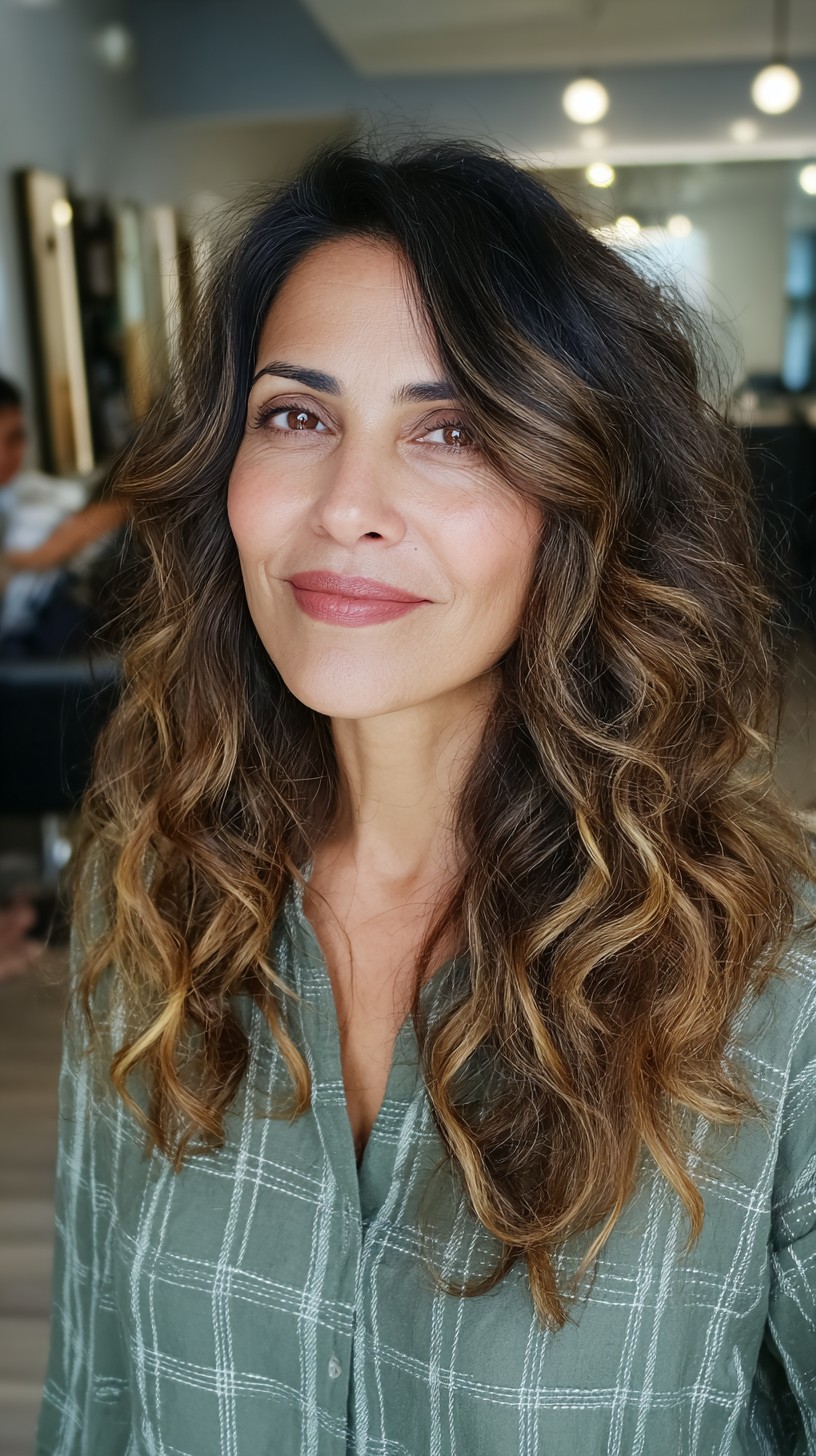 Flowing Chestnut Waves with Subtle Balayage