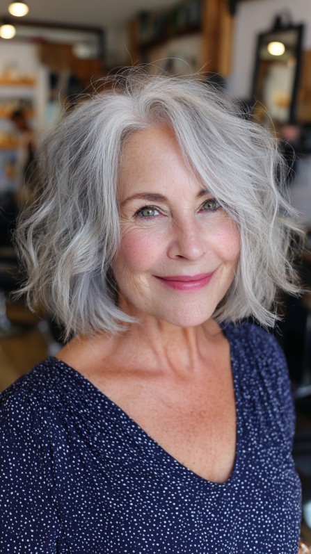 Flowing Silver Waves with Textured Ends