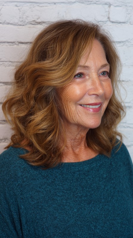 Golden-Auburn Cascading Waves for Mature Hair