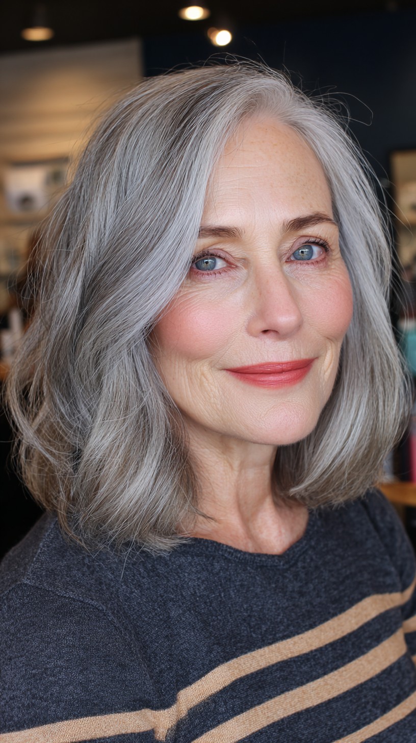 Graceful Silver Layered Bob for Mature Hair