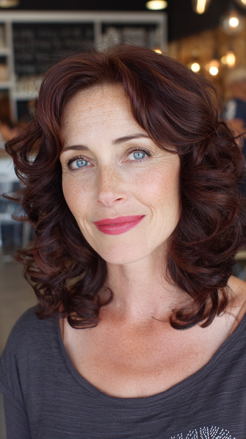 Lustrous Auburn Curls with Voluminous Layers