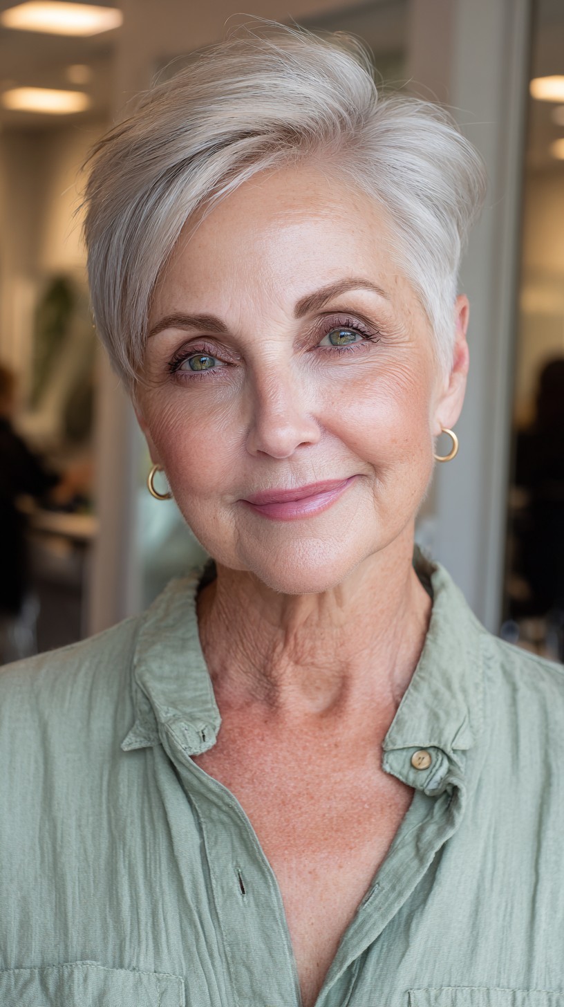 Modern Silver Feathered Pixie with Lush Volume