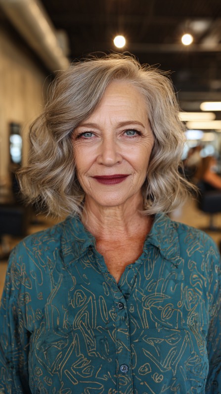 Natural Gray Wavy Bob with Defined Curls