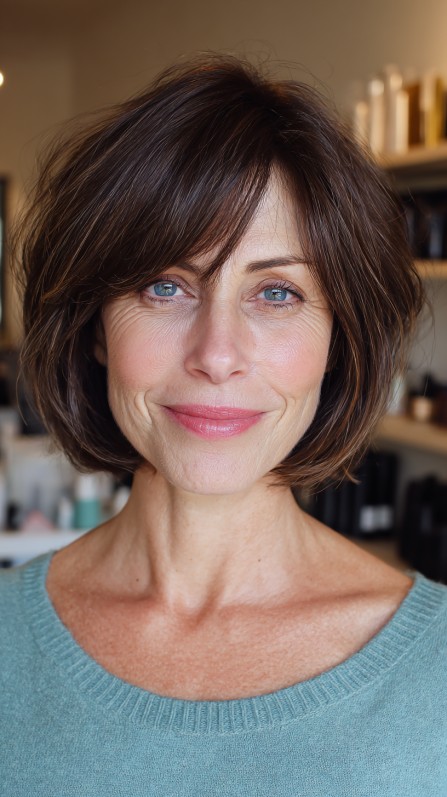 Playful Chocolate Tousled Bob with Subtle Layers