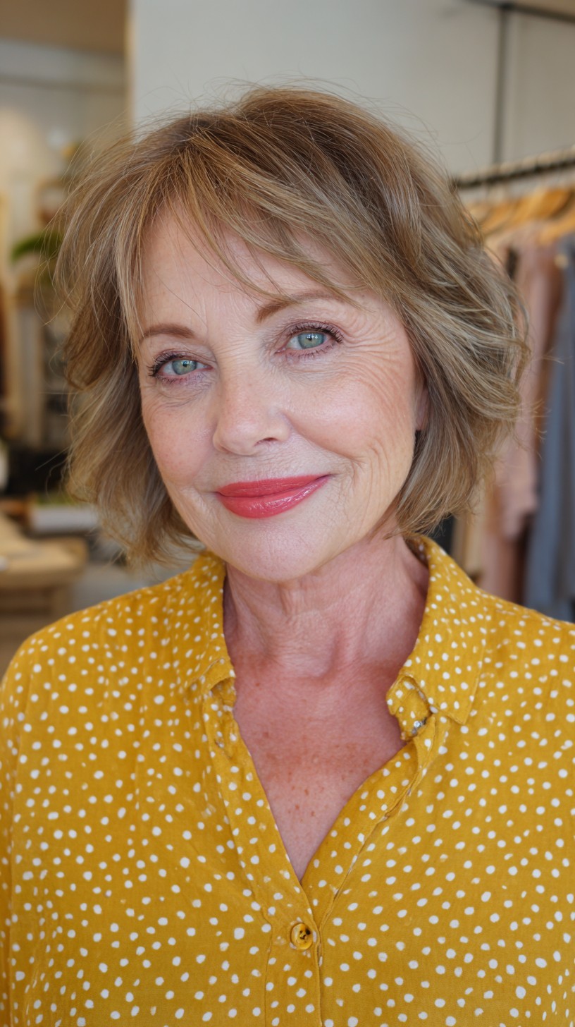 Playful Golden Layered Bob with Natural Waves