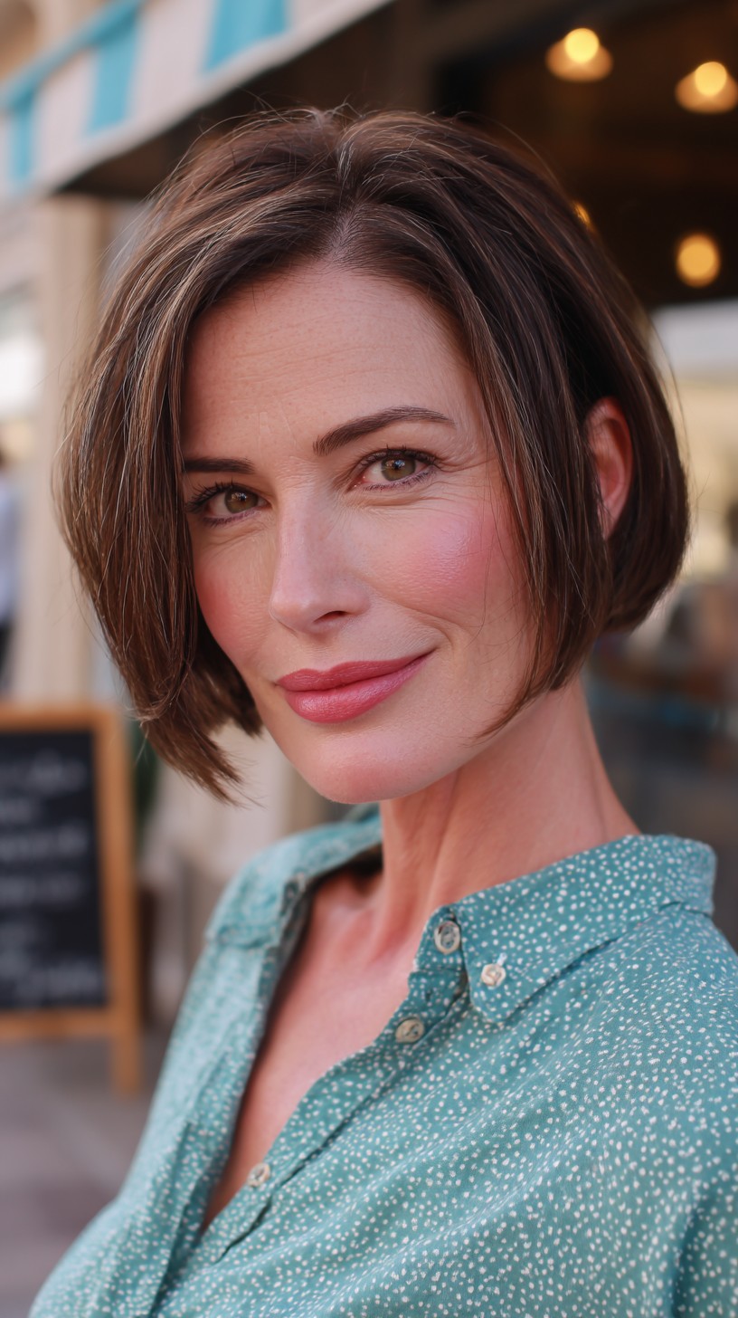 Polished Chestnut Bob with Sweeping Layers