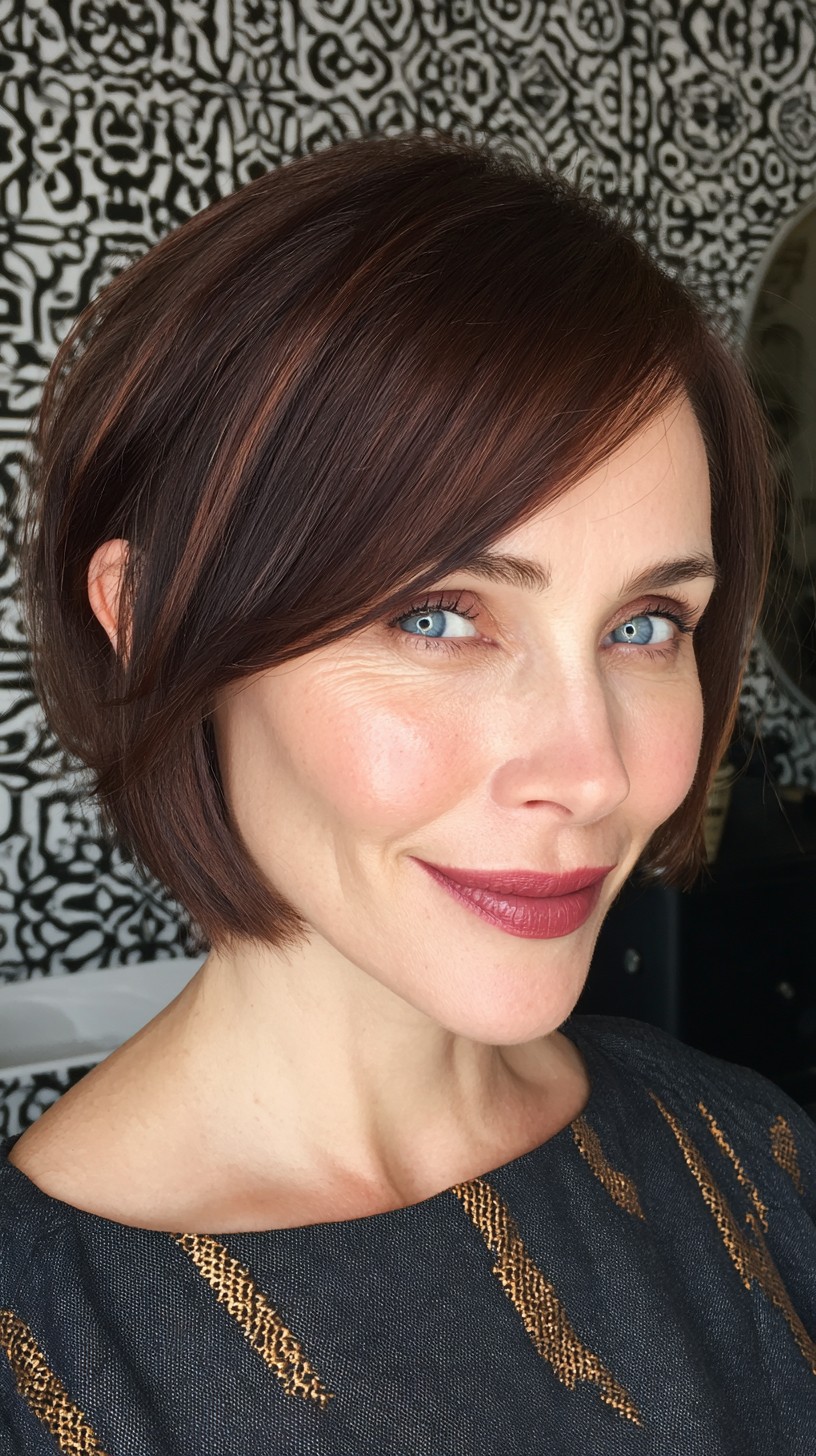 Polished Chestnut Stacked Bob with Precision Edging