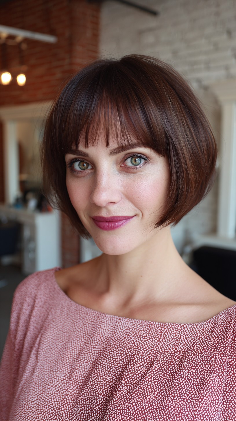 Precise Auburn Bob with Full Blunt Bangs