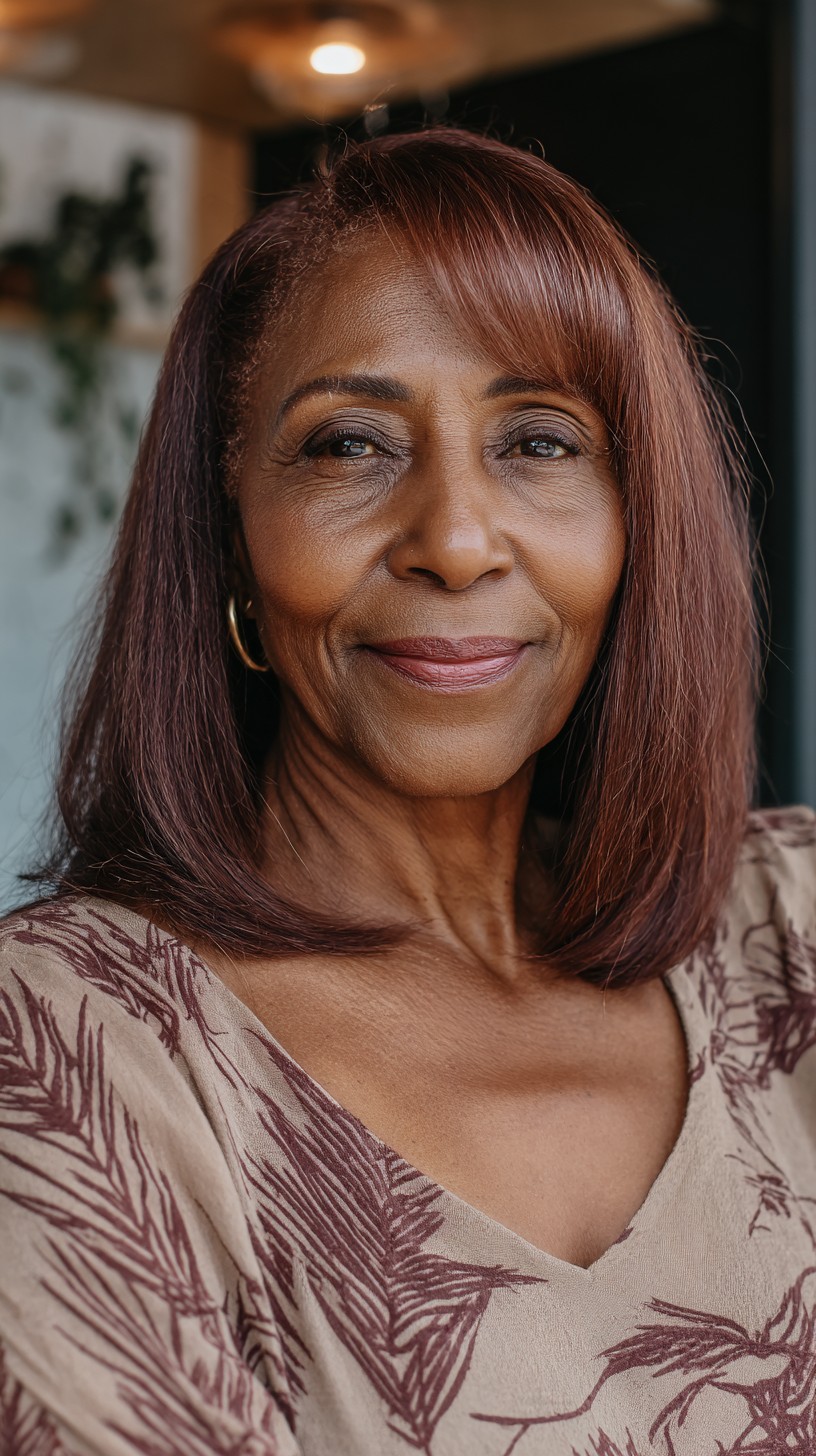 Radiant Auburn Shoulder-Length Cut with Soft Framing