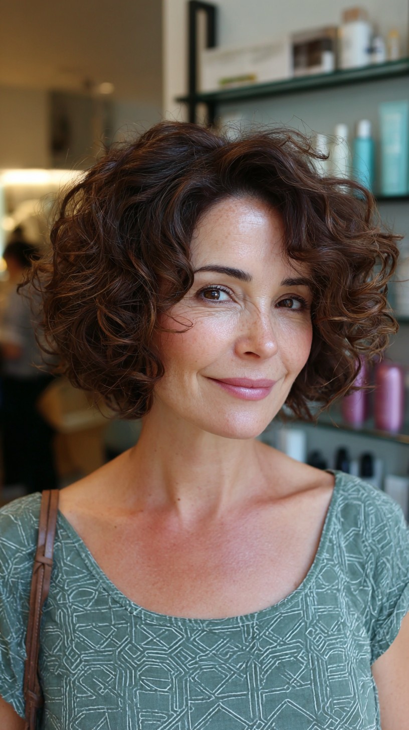 Radiant Chestnut Curly Shag with Luminous Highlights