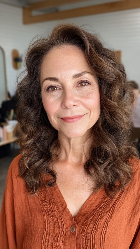 Radiant Chestnut Waves for Mature Elegance