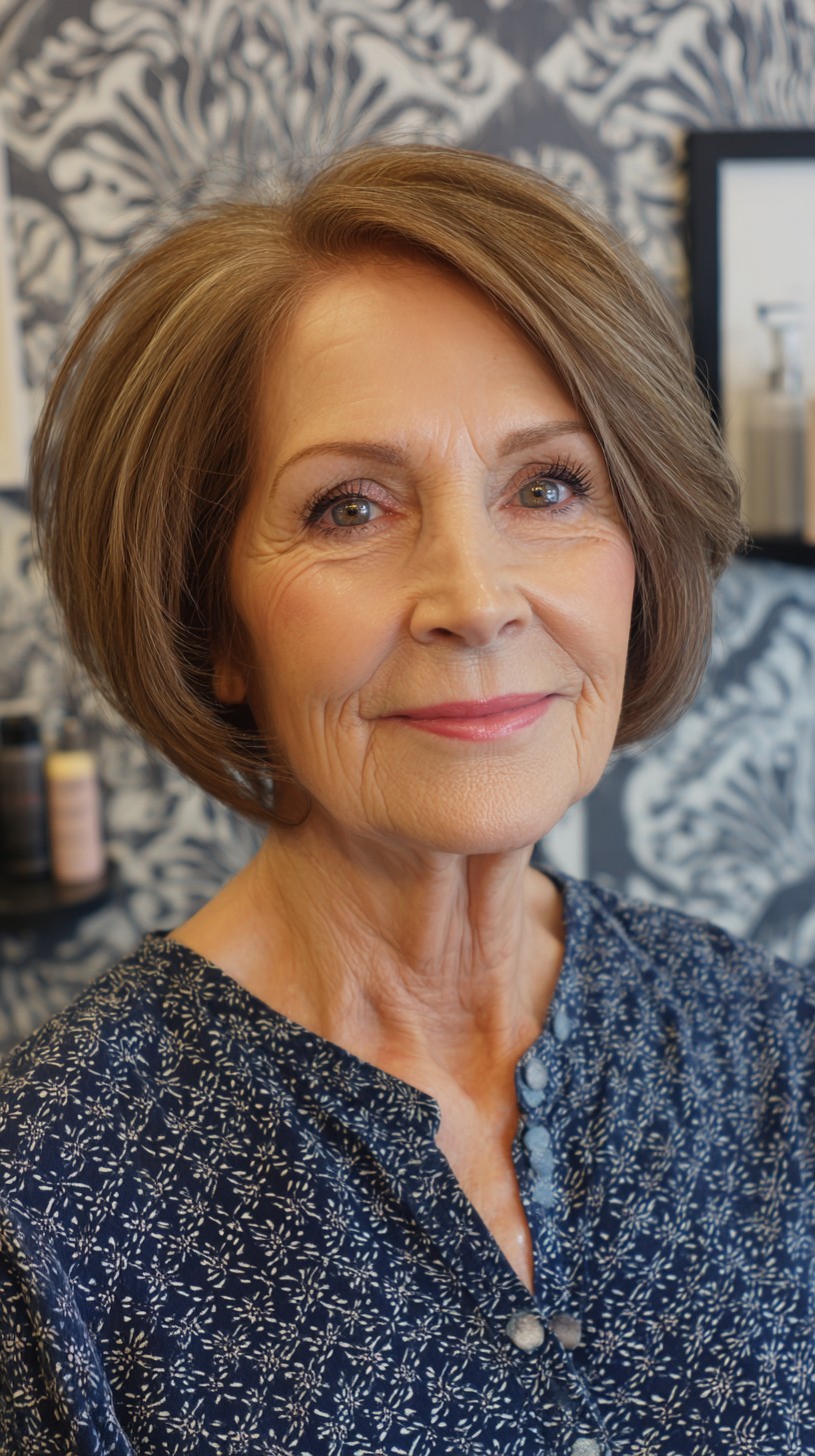 Refined Chestnut Bob with Natural Grey Highlights