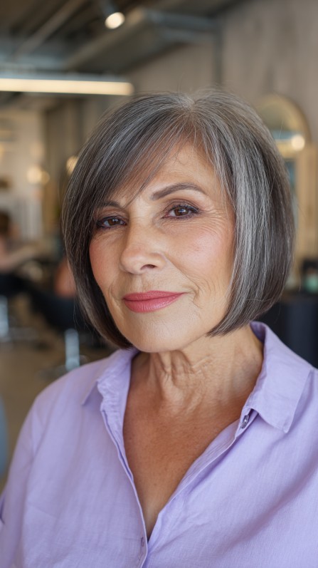 Refined Gray Bob with Angled Layers
