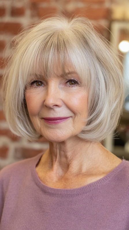 Refined Pearl Blonde Bob with Soft Bangs