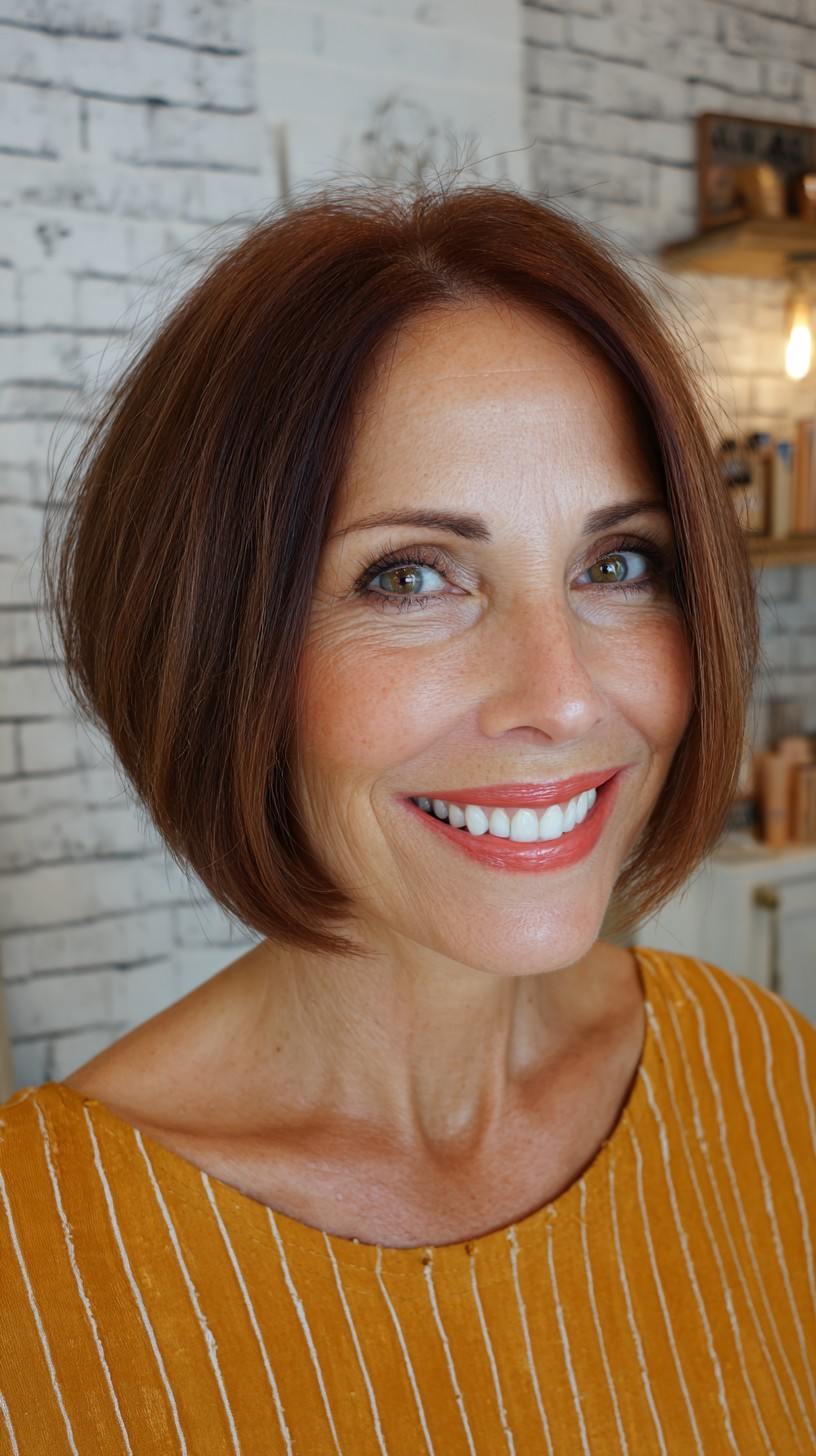 Rich Auburn Angular Bob with Subtle Layers
