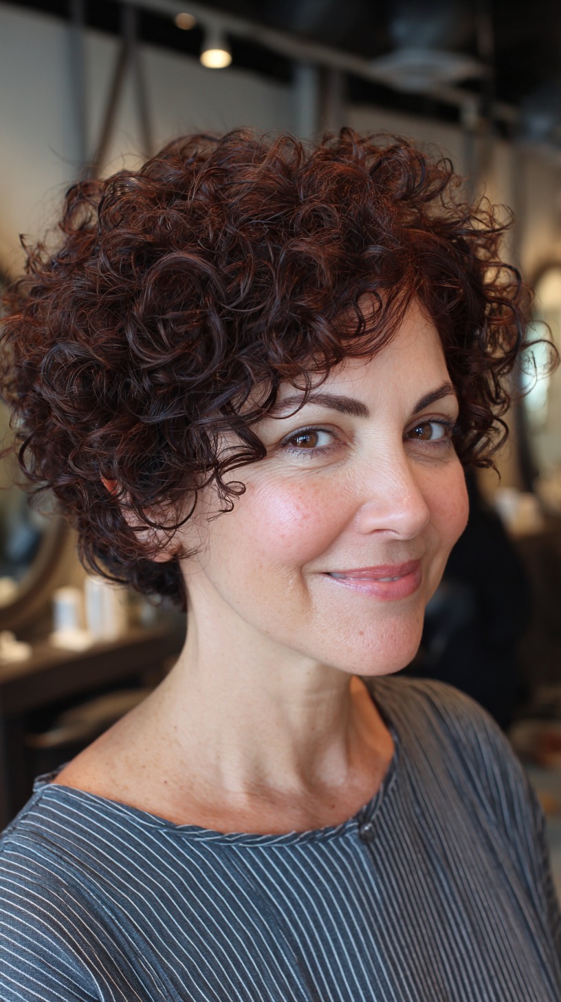 Rich Mahogany Tight Curls with Subtle Volume