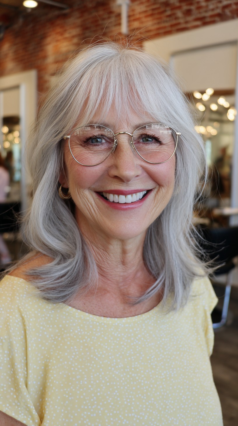 Silver Layered Feather with Side-Swept Bangs