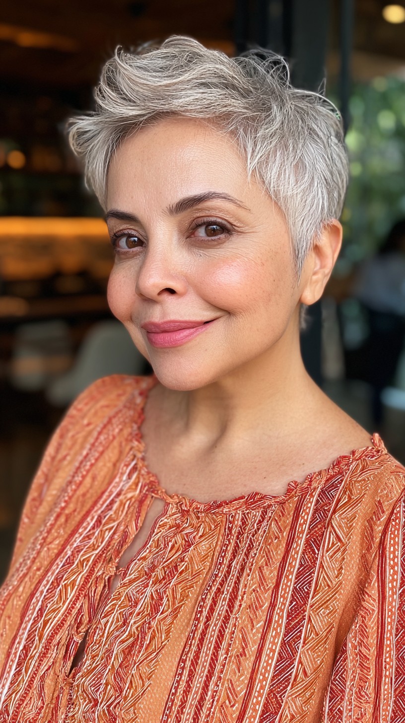 Silver Whisper Textured Pixie for Mature Radiance