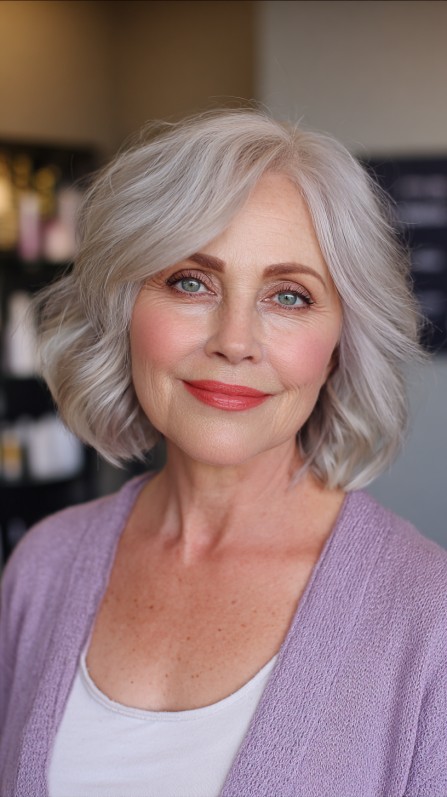 Silvery Sleek Layered Bob for Graceful Aging