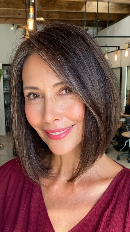 Sleek Chocolate Bob with a Feathered Finish