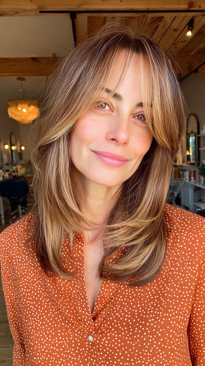 Sleek Golden Layered Cut with Soft Fringes