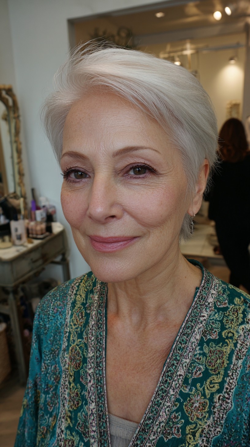 Sleek Platinum Contour Cut with Dynamic Texturing